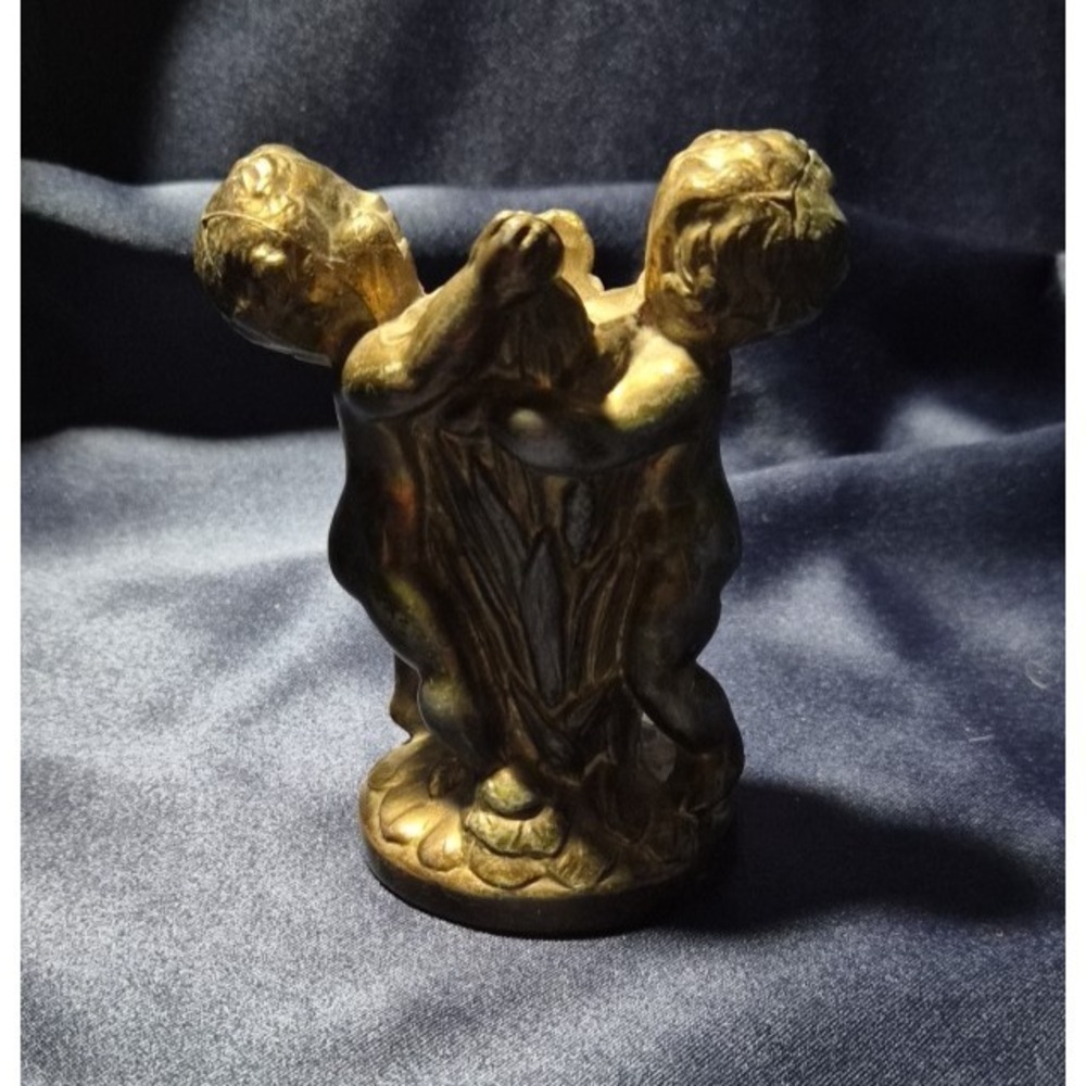 Vintage Lamp Based Cherub Angel Ornate Cast Metal Silver Tone